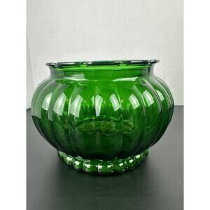 Stunning Vintage Mid-Century ALR Co. Emerald Green Ribbed Glass Bowl / Vase